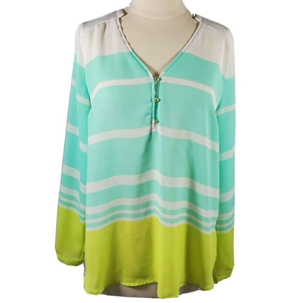 Lauren Conrad Women's Blouse Size Large Long Sleeves Semi Sheer Light Weight